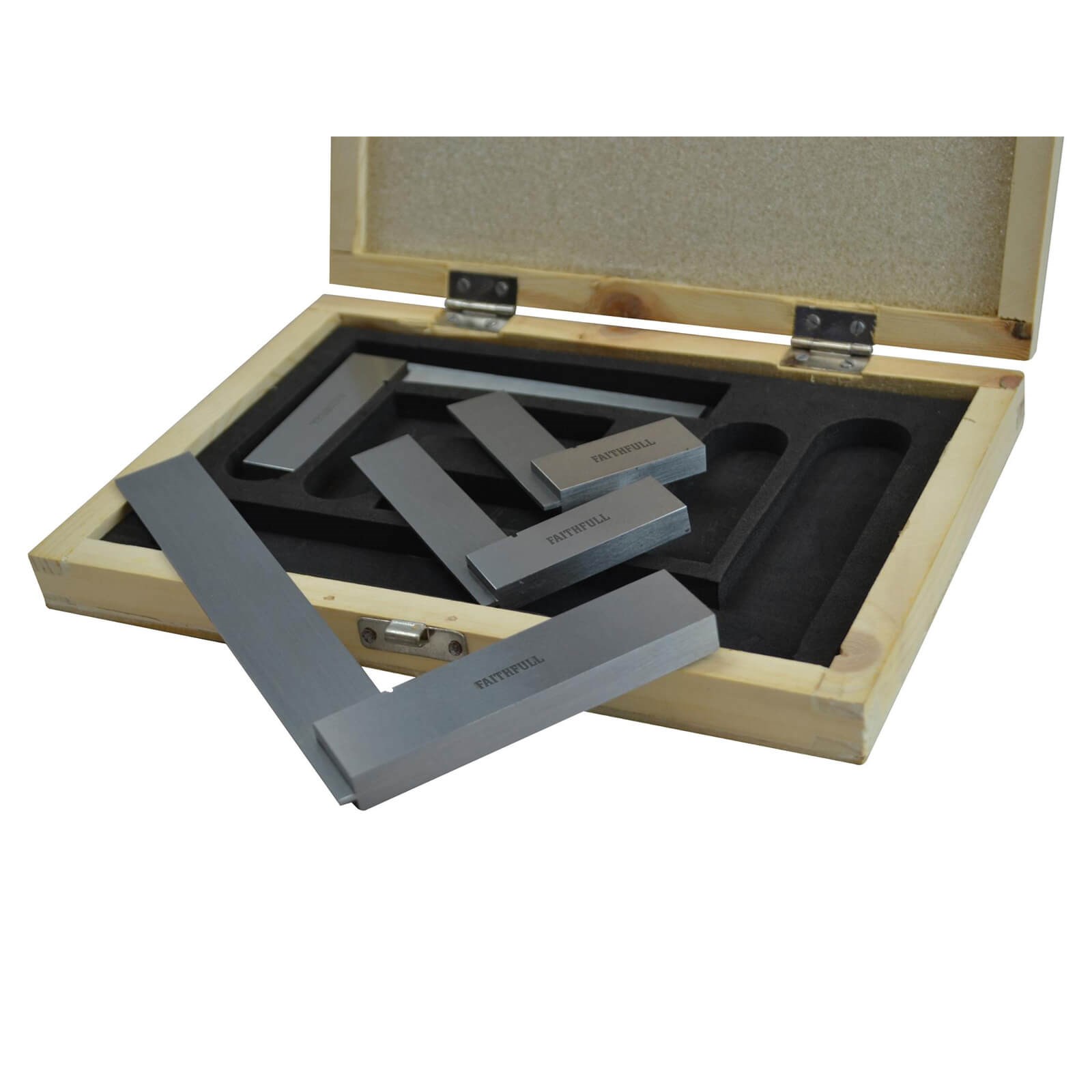IN STORAGE CASE FAITHFULL 4 PIECE ENGINEERS SQUARE SET 50, 75,100 & 150mm